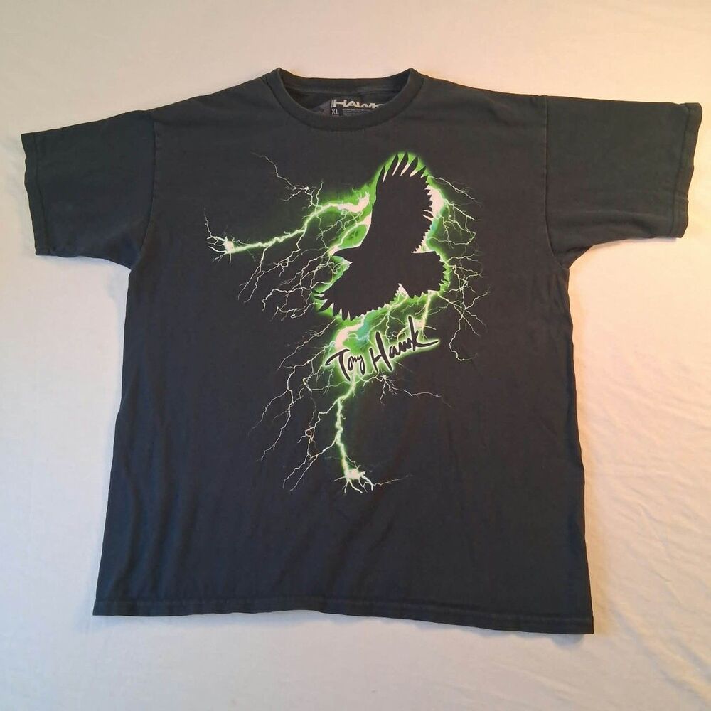 Tony Hawk Shirt Mens XL Black Graphic Tee Lightning Bird Y2K Grunge Skater 2013